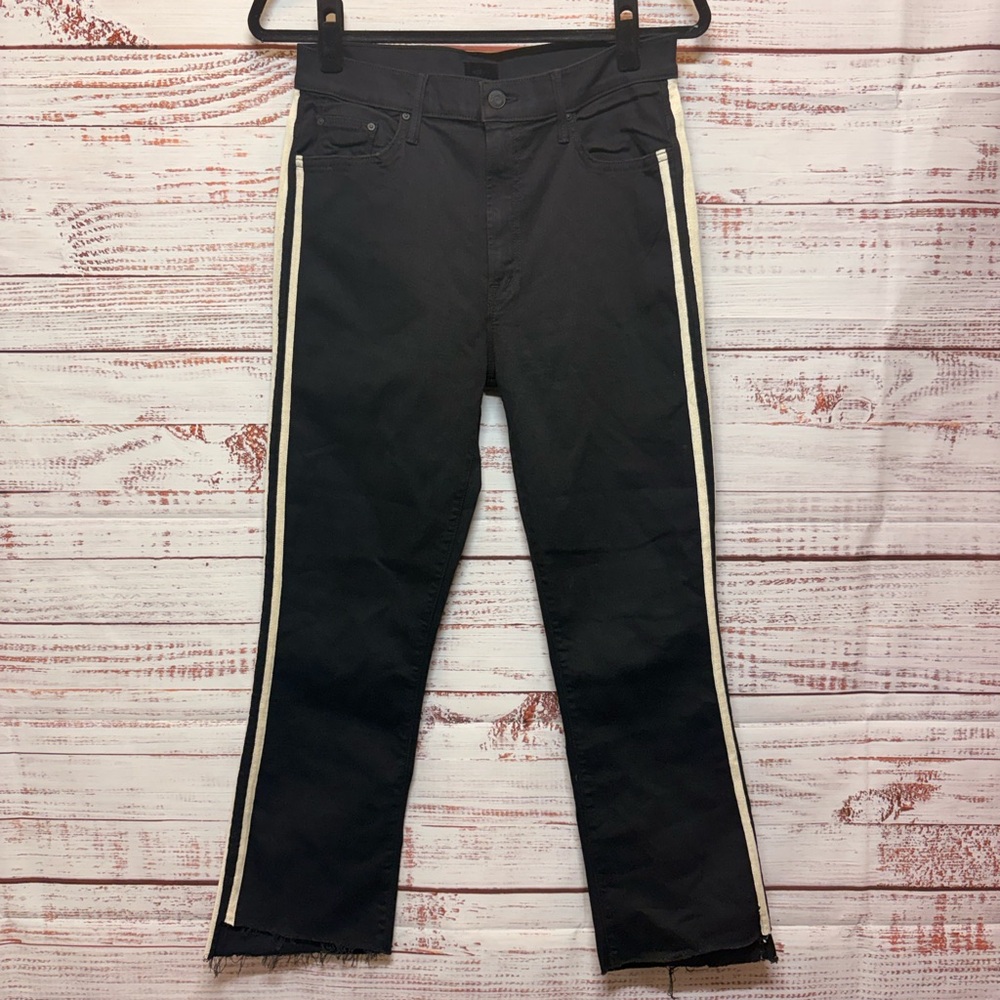 MOTHER High Rise Striped Crop Fray Hem Jeans